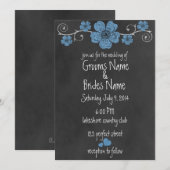 Wild Blue Rozen Chalkboard Wedding Invitation Kaart (Voorkant / Achterkant)