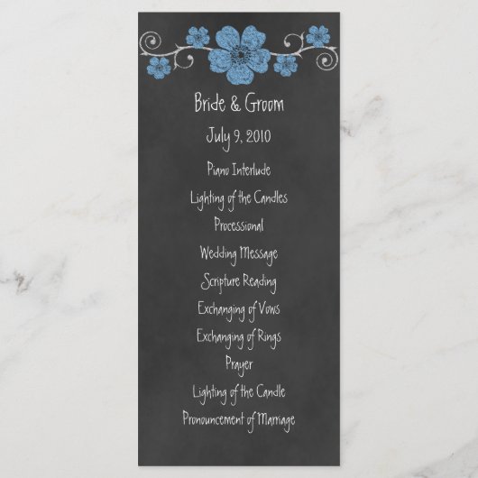 Wild Blue Rozen Chalkboard Wedding Program Kaart (Achterkant)