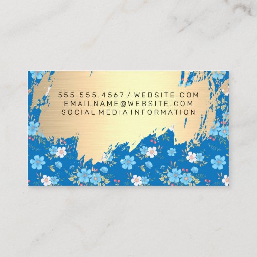 Wild Blue White Flowers | Goud metaal geborsteld Visitekaartje (Achterkant)