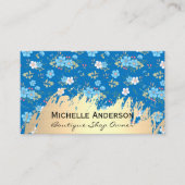 Wild Blue White Flowers | Goud metaal geborsteld Visitekaartje (Voorkant)