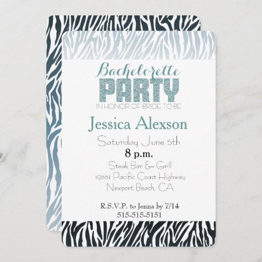 Wild Blue Zebra Print Ombre Bachelorette Kaart (Voorkant / Achterkant)