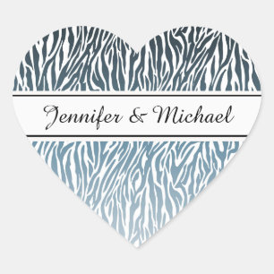 Wild Blue Zebra Print Ombre Hart Sticker