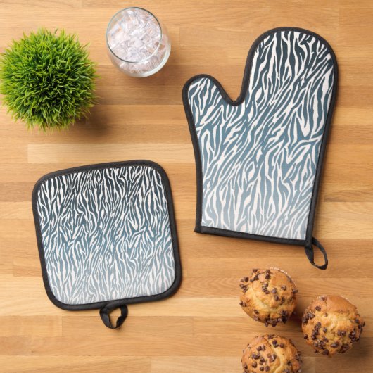 Wild Blue Zebra Print Ombre Ovenwant & Pannenlap Set (Top down)