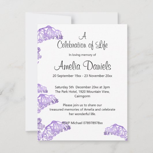 Wild Bluebell viering van het leven Kaart (Voorkant)