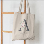 Wild Blush Botanical Floral Letter A Monogram Tote Bag