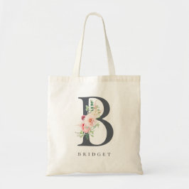 Wild Blush Botanical Floral Letter B Monogram Tote Bag