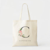 Wild Blush Botanical Floral Letter C Monogram Tote Bag (Voorkant)