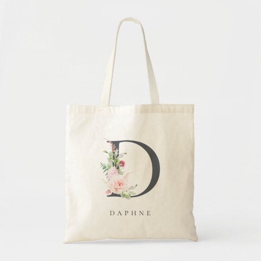 Wild Blush Botanical Floral Letter D Monogram Tote Bag (Voorkant)