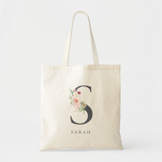 Wild Blush Botanical Floral Letter S Monogram Tote Bag (Voorkant)