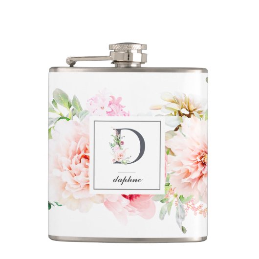 Wild Blush Botanische letter D Monogram Heupfles (Voorkant)