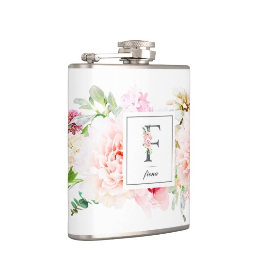 Wild Blush Botanische Letter F Monogram Heupfles (Rechts)