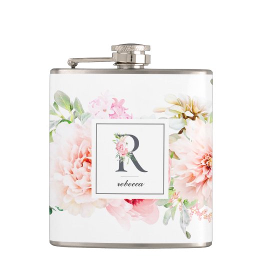 Wild Blush Botanische letter R Monogram Heupfles (Voorkant)