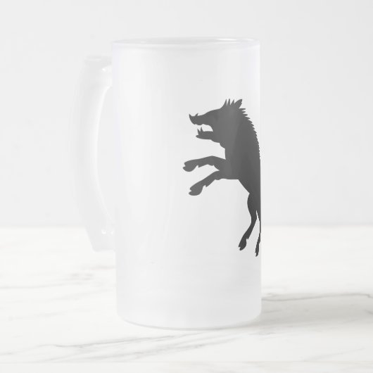 Wild Boar Black en White Silhouette Matglas Bierpul (Voorkant links)