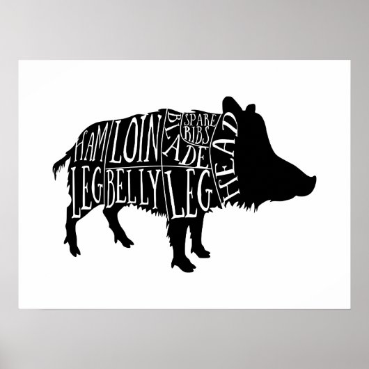 wild boar butcher cuts, big wall art, kitchen art poster (Voorkant)