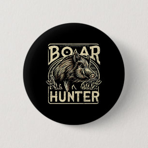 Wild Boar Cool Retro Hog Hunting Mannen Vintage Ronde Button 5,7 Cm