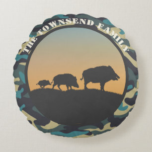 Wild Boar en Camo Rond Kussen