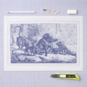 Wild Boar Family Tekening Blue Tissuepapier (Craft)