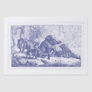 Wild Boar Family Tekening Blue Tissuepapier