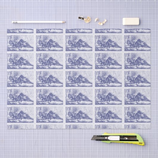 Wild Boar Family Tekening Blue Tissuepapier (Craft)