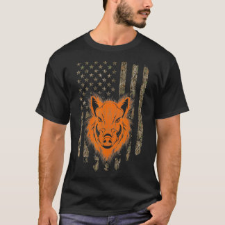 Wild Boar Hunter American Flag T-shirt