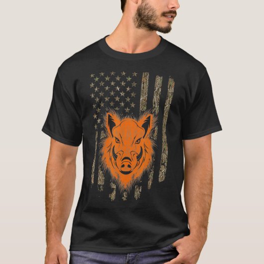 Wild Boar Hunter American Flag T-shirt (Voorkant)