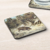 Wild Boar in de sneeuw, getekend als Courbet (nep) Bier Onderzetter (Linkerzijde)