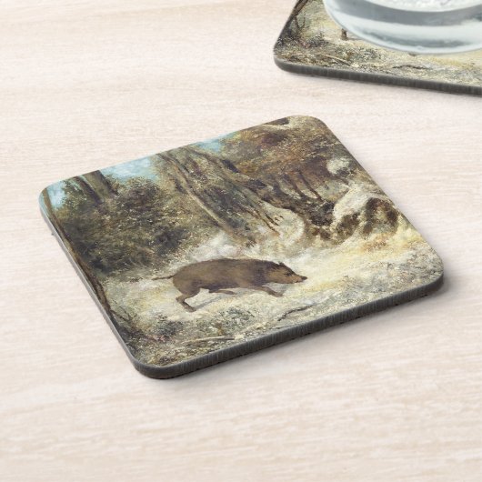 Wild Boar in de sneeuw, getekend als Courbet (nep) Bier Onderzetter (Linkerzijde)