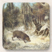 Wild Boar in de sneeuw, getekend als Courbet (nep) Bier Onderzetter (Voorkant)