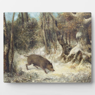 Wild Boar in de sneeuw, getekend als Courbet (nep) Fotoplaat