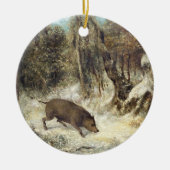 Wild Boar in de sneeuw, getekend als Courbet (nep) Keramisch Ornament (Voorkant)