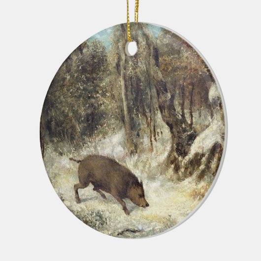 Wild Boar in de sneeuw, getekend als Courbet (nep) Keramisch Ornament (Links)