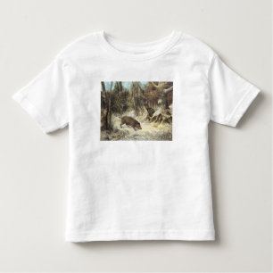 Wild Boar in de sneeuw, getekend als Courbet (nep) Kinder Shirts
