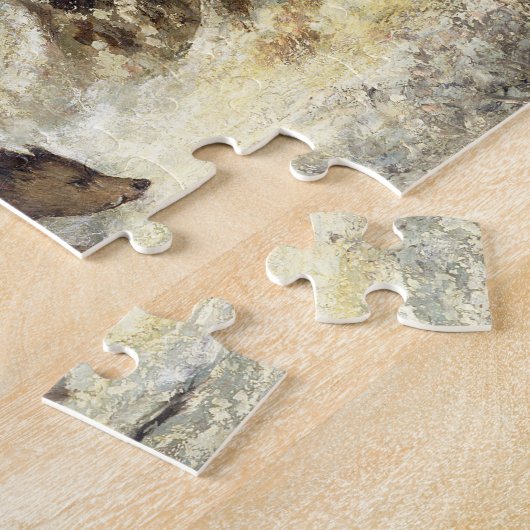 Wild Boar in de sneeuw, getekend als Courbet (nep) Legpuzzel (Zijkant)