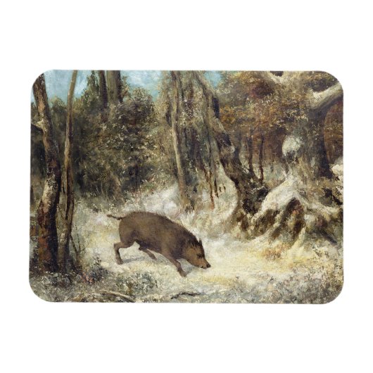 Wild Boar in de sneeuw, getekend als Courbet (nep) Magneet (Horizontaal)