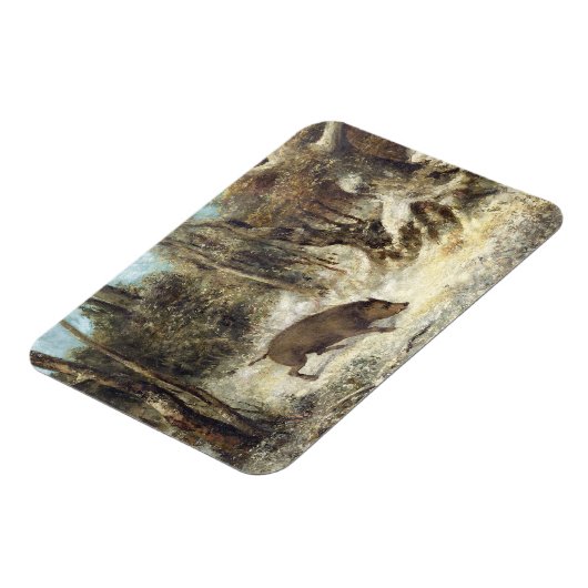 Wild Boar in de sneeuw, getekend als Courbet (nep) Magneet (Linkerzijde)