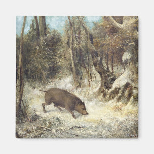 Wild Boar in de sneeuw, getekend als Courbet (nep) Magneet