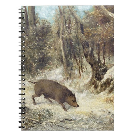 Wild Boar in de sneeuw, getekend als Courbet (nep) Notitieboek (Voorkant)