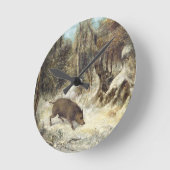 Wild Boar in de sneeuw, getekend als Courbet (nep) Ronde Klok (Hoek)