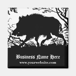 Wild Boar in een bos - Antiek Duits Silhouette Magneet