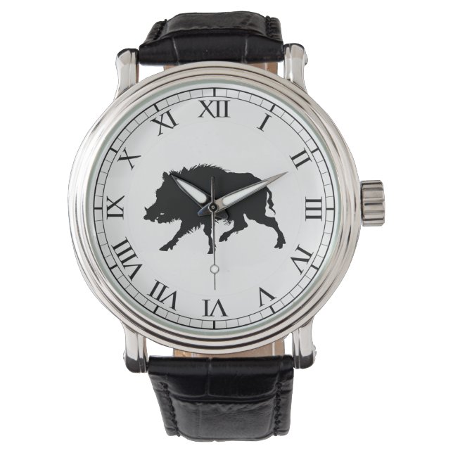 Wild Boar of Wild Pig Elegant Silhouette Horloge (Voorkant)