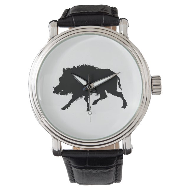 Wild Boar of Wild Pig Elegant Silhouette Horloge (Voorkant)