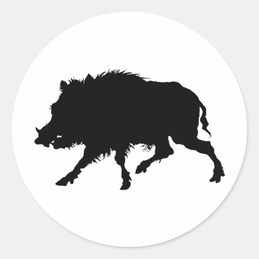 Wild Boar of Wild Pig Elegant Silhouette Ronde Sticker (Voorkant)
