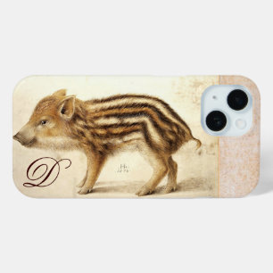 WILD BOAR PIGLET Animal Drawing Monogram iPhone 15 Case