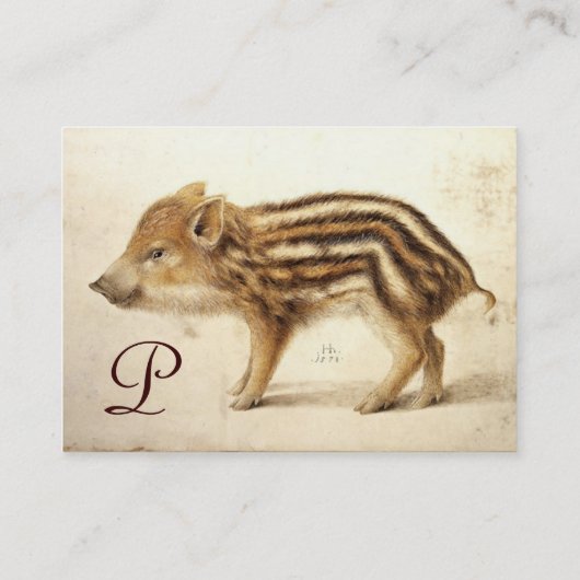 WILD BOAR PIGLET Animal Drawing Monogram Visitekaartje (Achterkant)