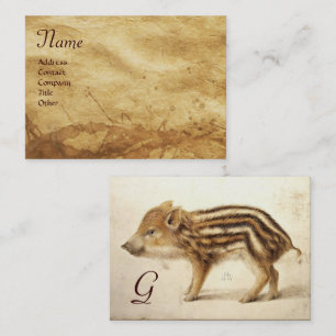 WILD BOAR PIGLET Animal Drawing Parchment Monogram Visitekaartje