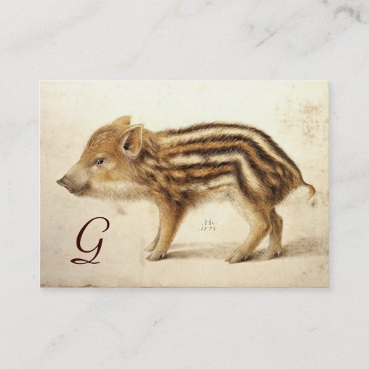 WILD BOAR PIGLET Animal Drawing Parchment Monogram Visitekaartje (Achterkant)