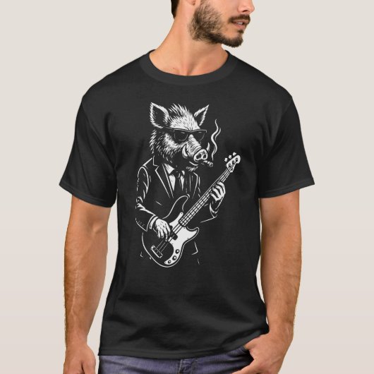 Wild Boar plays double bass in rock band T-shirt (Voorkant)