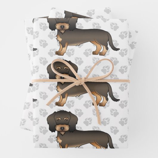 Wild Boar Wire Haire Dachshund Dog Pattern & Paws Inpakpapier Vel (In situ)
