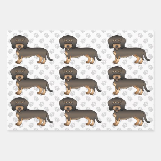 Wild Boar Wire Haire Dachshund Dog Pattern & Paws Inpakpapier Vel (Voorkant)