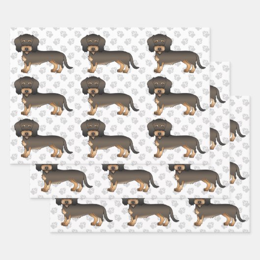 Wild Boar Wire Haire Dachshund Dog Pattern & Paws Inpakpapier Vel (Set)